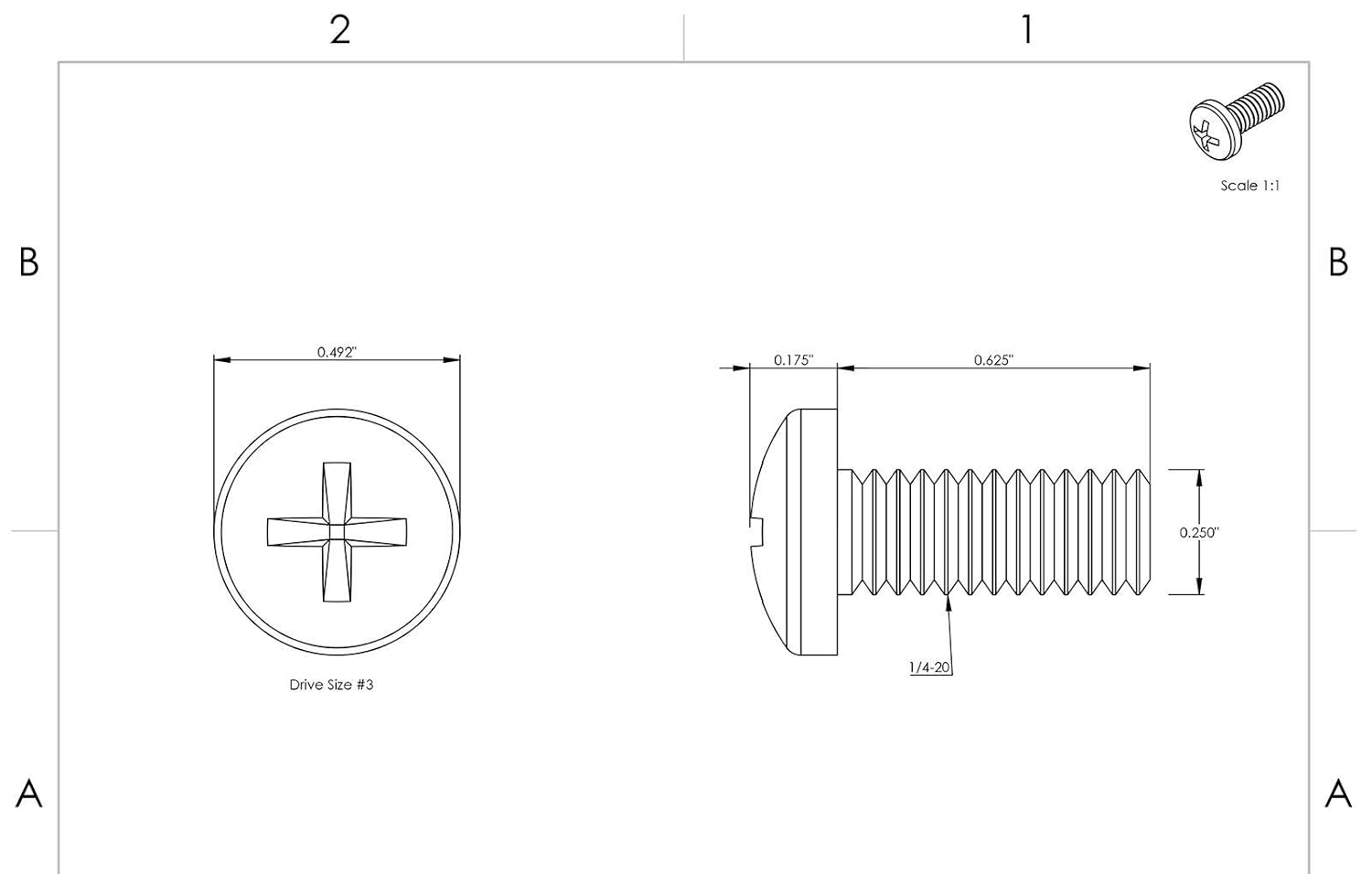 1/4-20 x 5/8' - Pan Head Stainless Steel 18-8 500 pcs Machine Screws B2B