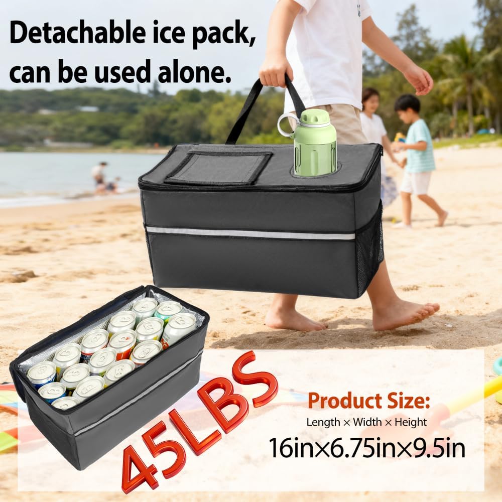 3-in-1 Folding Wagon Cart with Bench Seat and Storage, Heavy-Duty All-Terrain Utility Cart with Removable Cooler Pouch, 500lbs Capacity for Camping, Beach, Sports, and Garden (Gray + Steel)