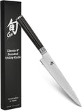 Shun Classic 6' Serrated Utility Knife, Handcrafted Japanese Knife, VG-MAX Core with Damascus Stainless Steel Cladding, Pakkawood Handle, Precision and Sharpness for Professional and Home Chefs