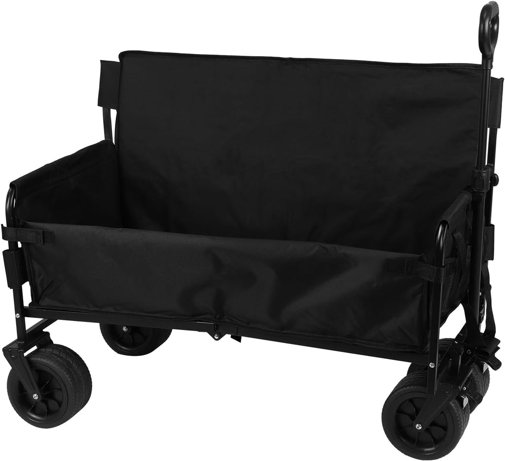 Large Capacity Collapsible Wagon Cart with Wheels Heavy Duty Collapsible Utility Wagon for Groceries Garden Sport (Black)