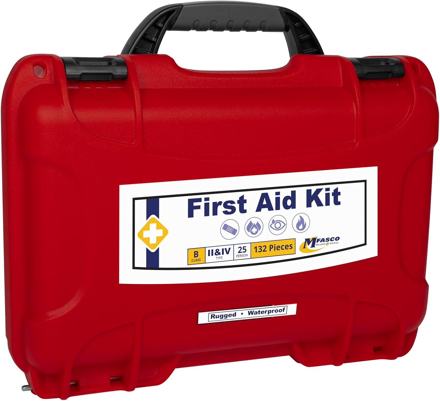 MFASCO 2021 OSHA/ANSI Class B First Aid Kit | Waterproof Rugged Case, Type II & IV - Emergency Medical Supplies for Businesses, Construction Environments, and Jobsites | Portable and Outdoor Ready