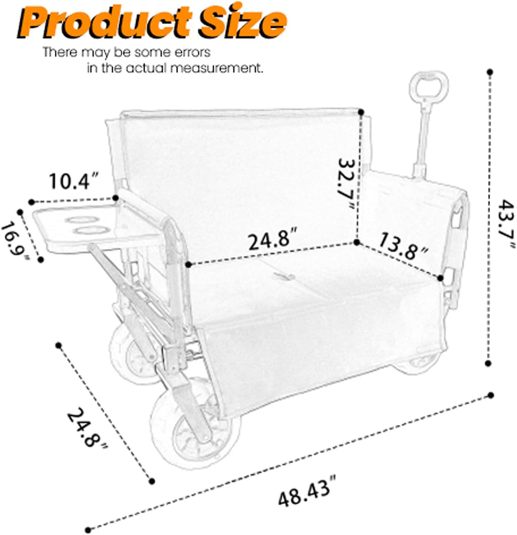 3-in-1 Folding Wagon with Seats and Table, All Terrain Beach Cart with Big Wheels for Sand, 500lbs Heavy Duty Collapsible Wagon for Camping Family Shopping (Purple)