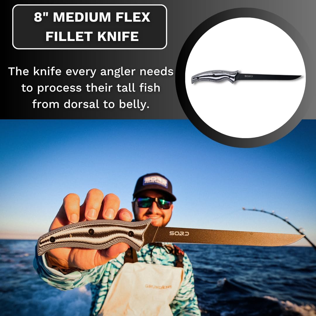 SORD Fillet Knife - 5-9' Filet Knives For Fish - Razor Sharp Boning Knife - Saltwater and Freshwater Fishing - Includes Kydex Sheath - Full Tang Blades | G10 Non Slip Grip | Corrosion Resistant