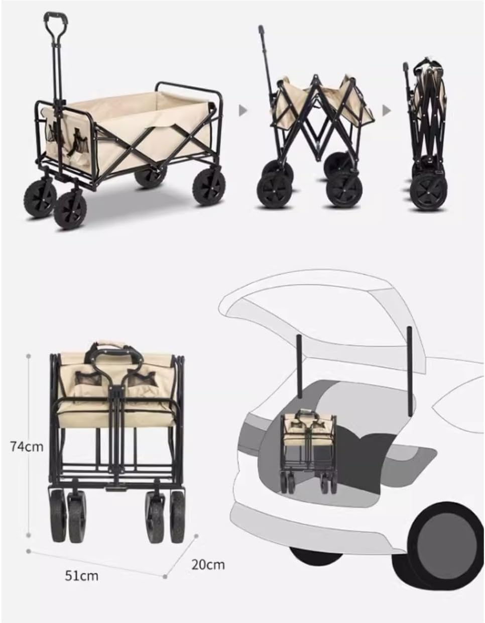 Folding Wagon Cart Beach Wagon Grocery Wagon Folding Utility Wagon Cart Outdoor Wagon With Wheels Adjustable Push-Pull Handle For Camping Grocery Sports Shopping Grocery Cart Garden Wagon Utility Wago