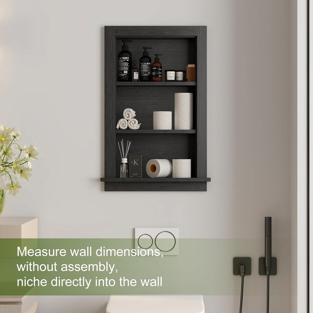 Recessed Medicine Cabinet,14x24 in Wall Bathroom Cabinet with Storage,Bathroom Niche for Shower Wall for Bedroom/Hallway,Black Shower Wall Niche Insert for Drywall,MDF