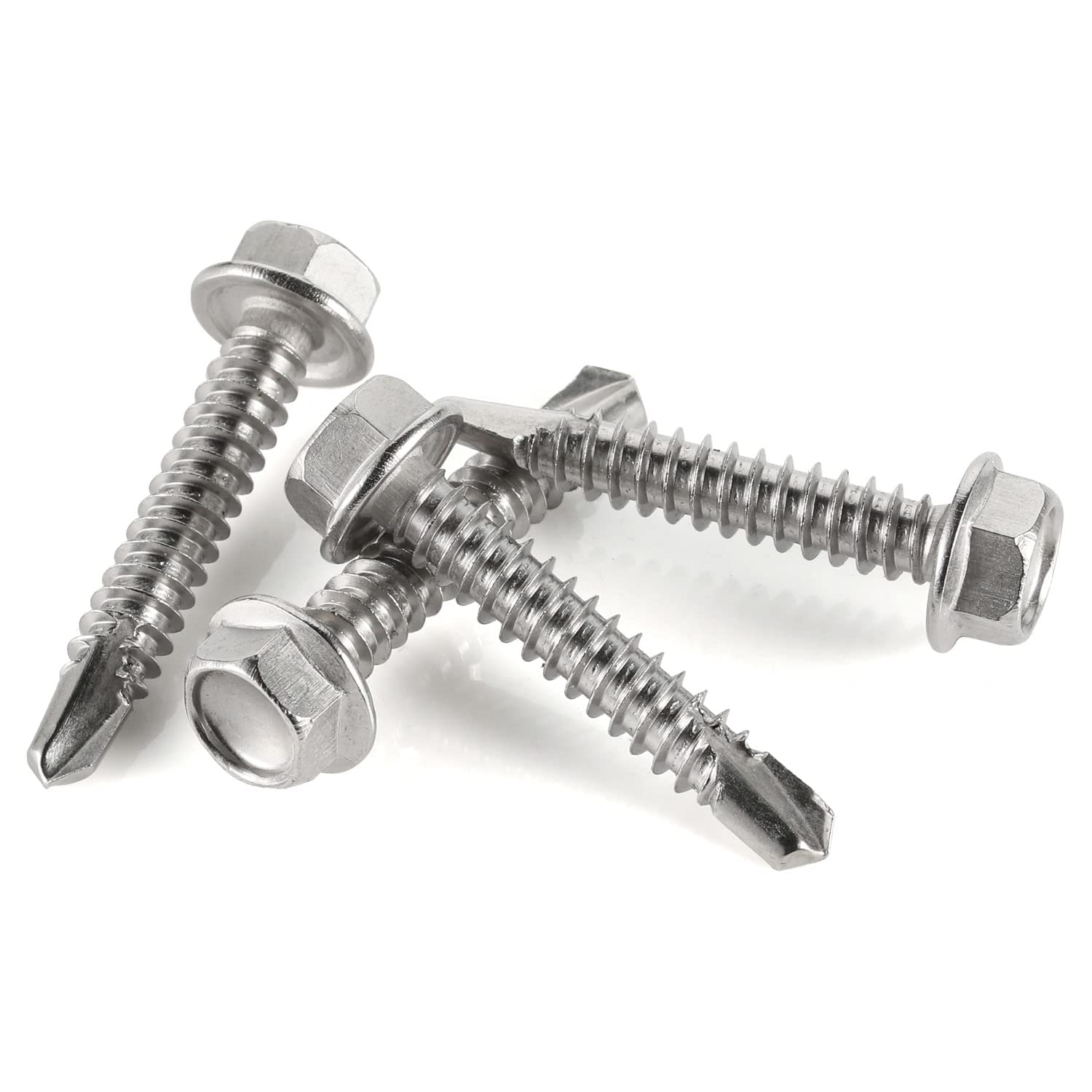 #10 x 1/2' Stainless Steel Hardened 410 Self-Tapping Screws for Metal, Hex Washer Head, Self-Drilling Tek Screws - 4000 PCS