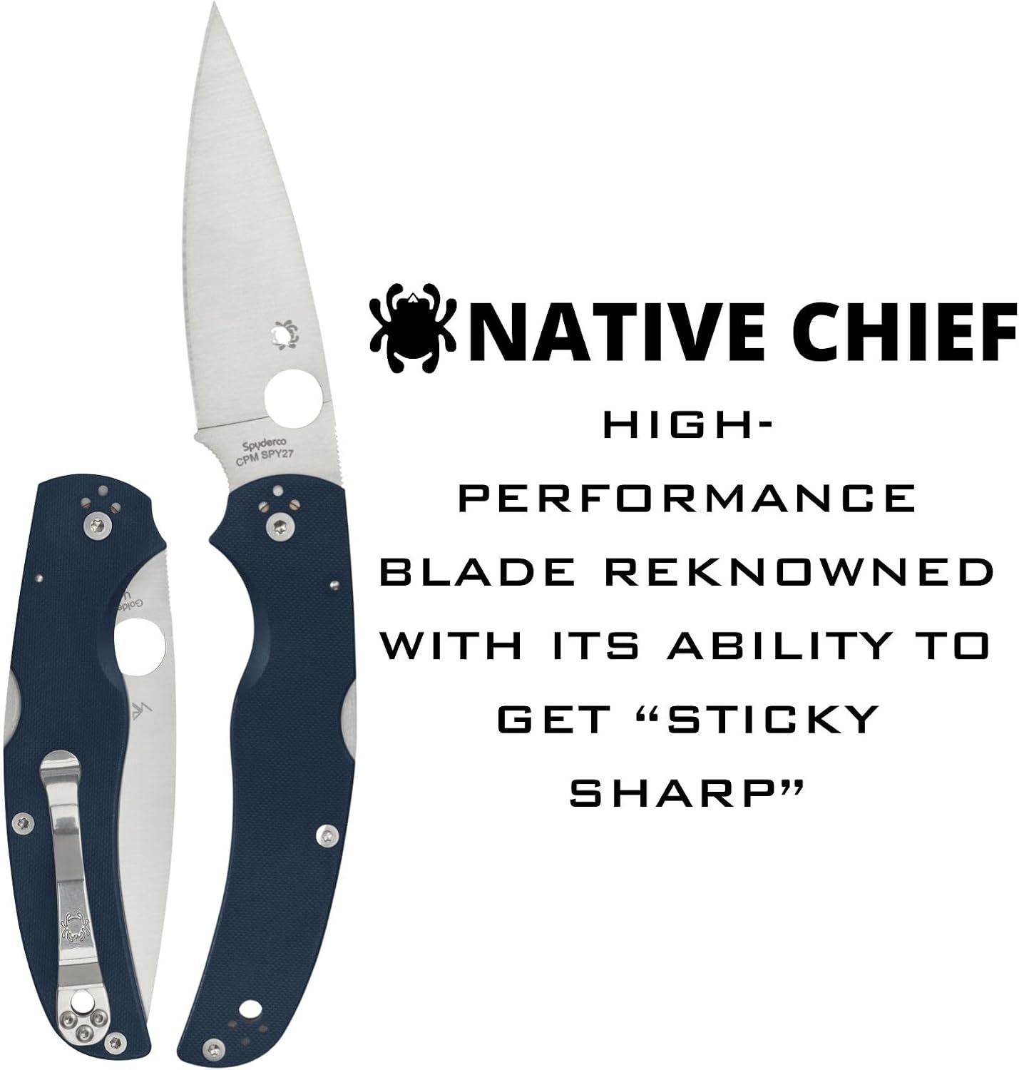 Spyderco Native Chief Folding Pocket Knife with 4' CPM SPY27 Steel Blade and G-10 Handle - EDC Knife for Men and Women, Perfect for Hunting, Tactical, Camping, Survival - PlainEdge - C244GPCBL