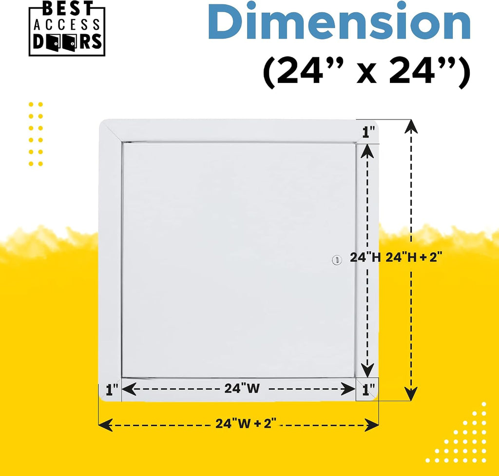 BEST BA-AHD 24' x 24' Metal Access Panel with Concealed Pin Hinge, LEED Compliant 16-Gauge Steel Access Door for Non-Rated Drywall/Ceilings, White Drywall Panel with Rounded Corners, Screwdriver Latch