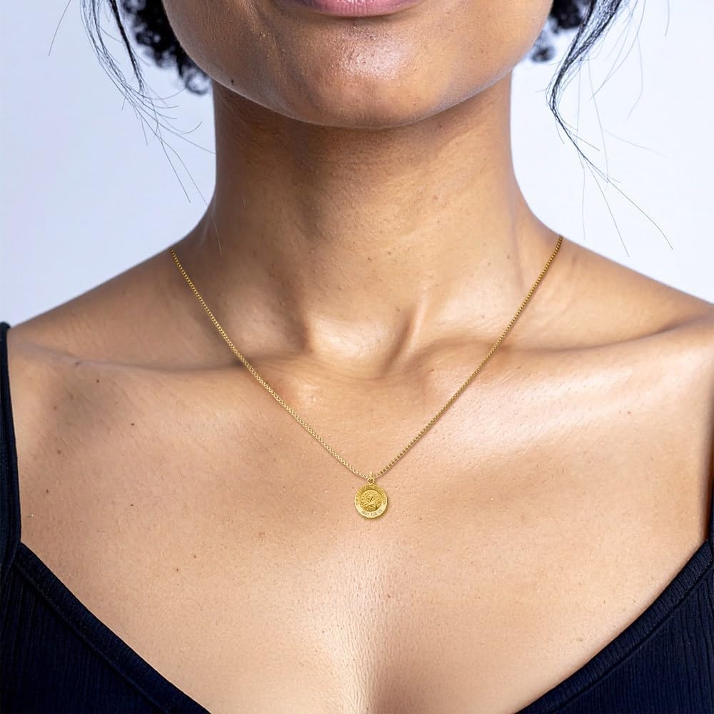 IceCarats 14K Solid Yellow Gold Small Our Lady of Assumption Medal Pendant Necklace 17mm 5/8 inch Polished, Satin, Engravable For Her