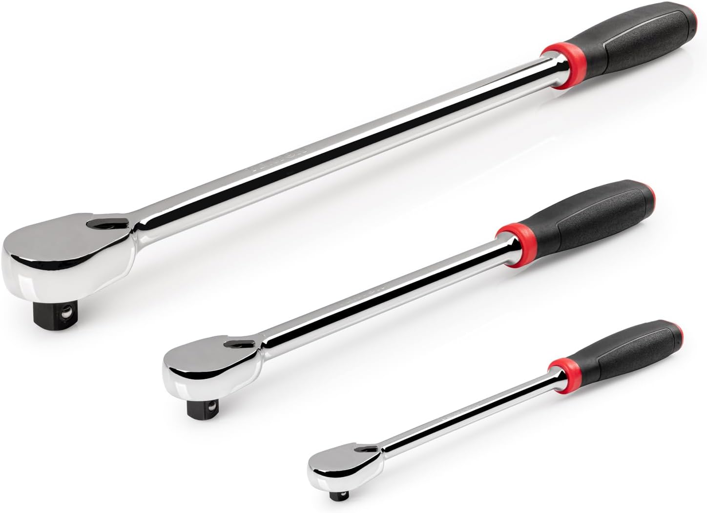 TEKTON 1/4, 3/8, 1/2 Inch Drive Non-Quick-Release Comfort Grip Long Ratchet Set, 3-Piece (9, 12, 18 in.) | SRH99004