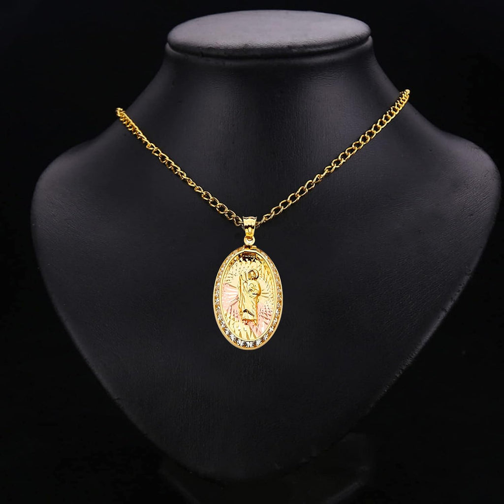 14K Tri Color Gold Cubic Zirconia San Judas Medal Pendant - Crucifix Charm Polish Finish - Handmade Spiritual Symbol - Gold Stamped Fine Jewelry - Great Gift for Men & Women for Occasions, 30 x 15 mm, 1.6 gms