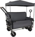 3-in-1 Folding Wagon Cart with Bench Seat & Canopy & Storage, 500lbs Heavy-Duty, 180L Capacity, All-Terrain Wagon for Camping, Beach, Sports, & Garden, Gray