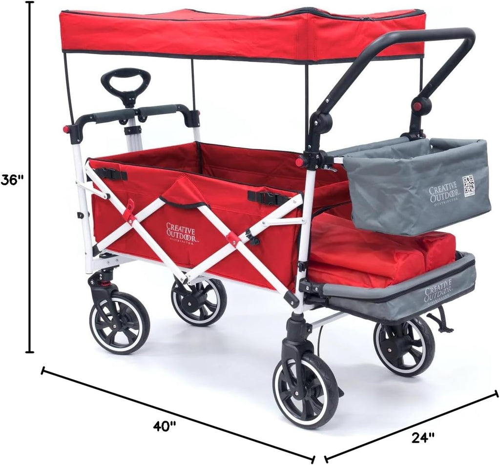 Creative Outdoor Distributor Push Pull Wagon for Kids, Foldable with Sun/Rain Shade (RED)