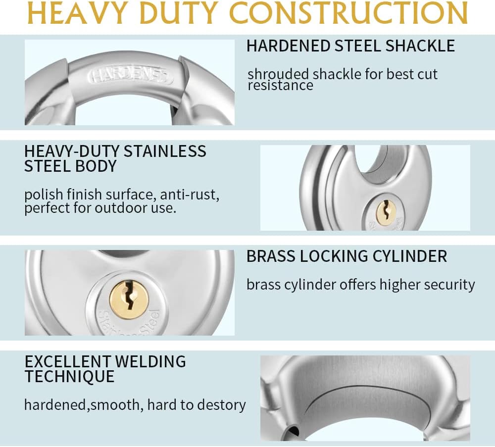 CINCINNO Heavy Duty Stainless Steel Discus Padlocks with Same Key, Outdoor Weatherproof Storage Locks for Storage Units,Garages, Sheds, Trailers,72 Pack