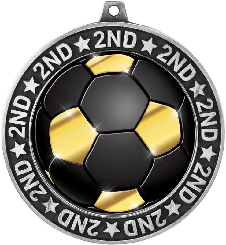 Crown Awards 2.75' 2nd Place Soccer Shadow Medal Award, Silver Trophy Medal Prime