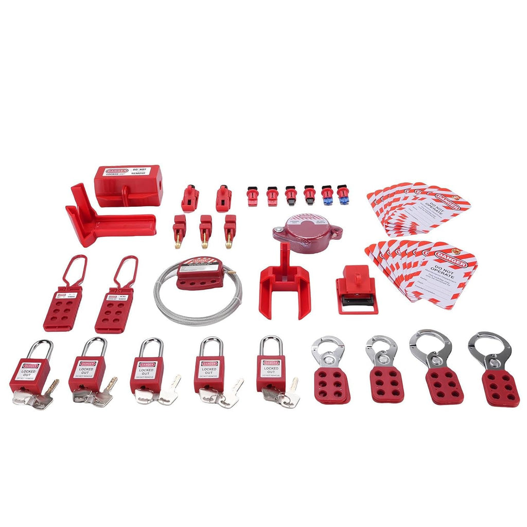 Electrical Lockout Tagout Kit, Universal Multi Pole Clamp On Circuit Breaker Lockout with Group Hasps and Loto Safety Padlock Set for Industry Electric Power