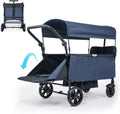 Collapsible Wagon with Canopy and Large Wheels - All-Terrain Heavy Duty Folding Cart for Sports, Shopping, Camping - 400L Capacity, Adjustable Handle, 2 Child Restraints, Blue