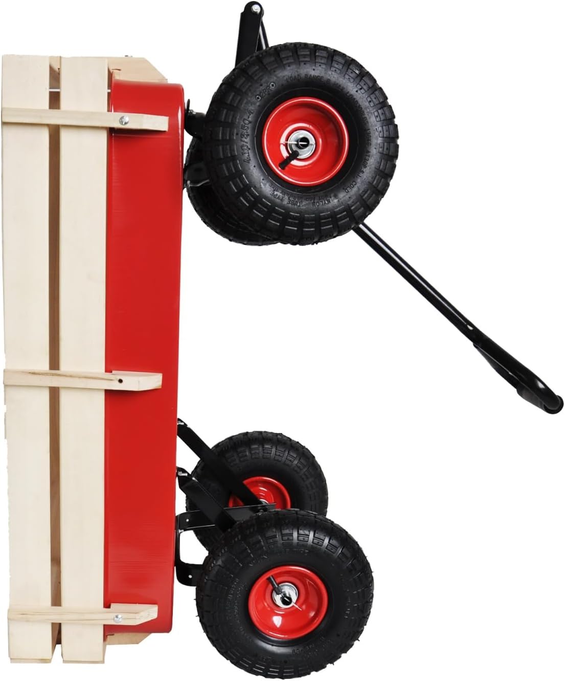 Outdoor Sport Wagon Tools cart Wooden Side Panels air Tires Wagon (red)