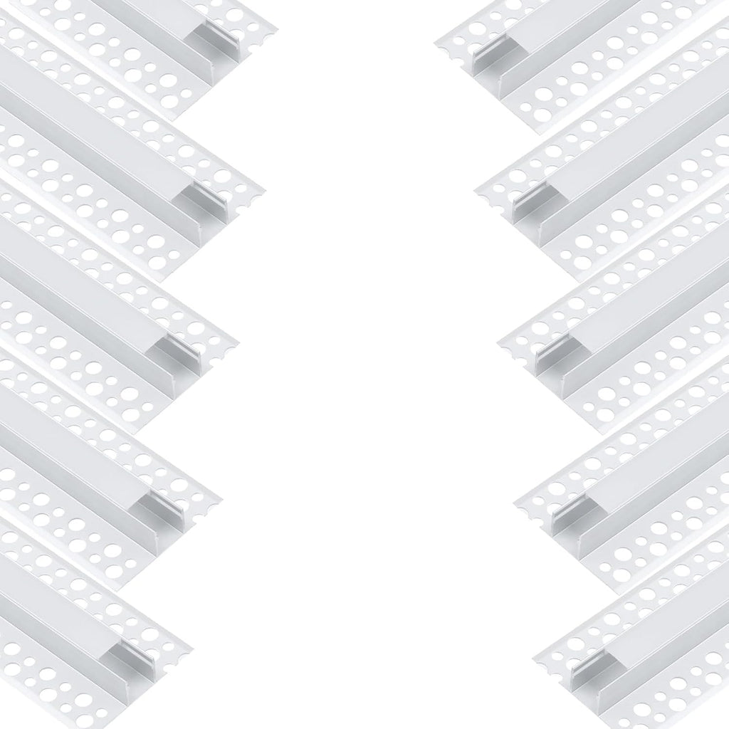 10Pack 6.6FT/2 Meter Plaster-in trimless recessed LED Aluminum Channel with Flange for LED Strip and Clip-in Diffuser, Tape Light Track LED Profile for Strip Lighting Applications