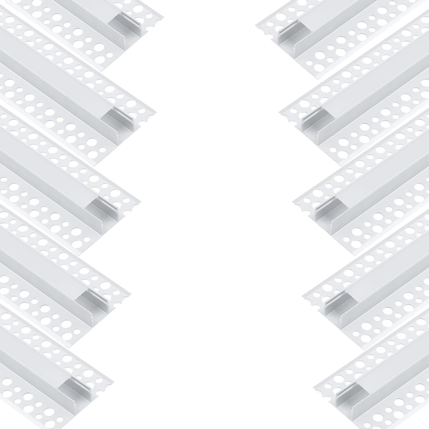 10Pack 6.6FT/2 Meter Plaster-in trimless recessed LED Aluminum Channel with Flange for LED Strip and Clip-in Diffuser, Tape Light Track LED Profile for Strip Lighting Applications