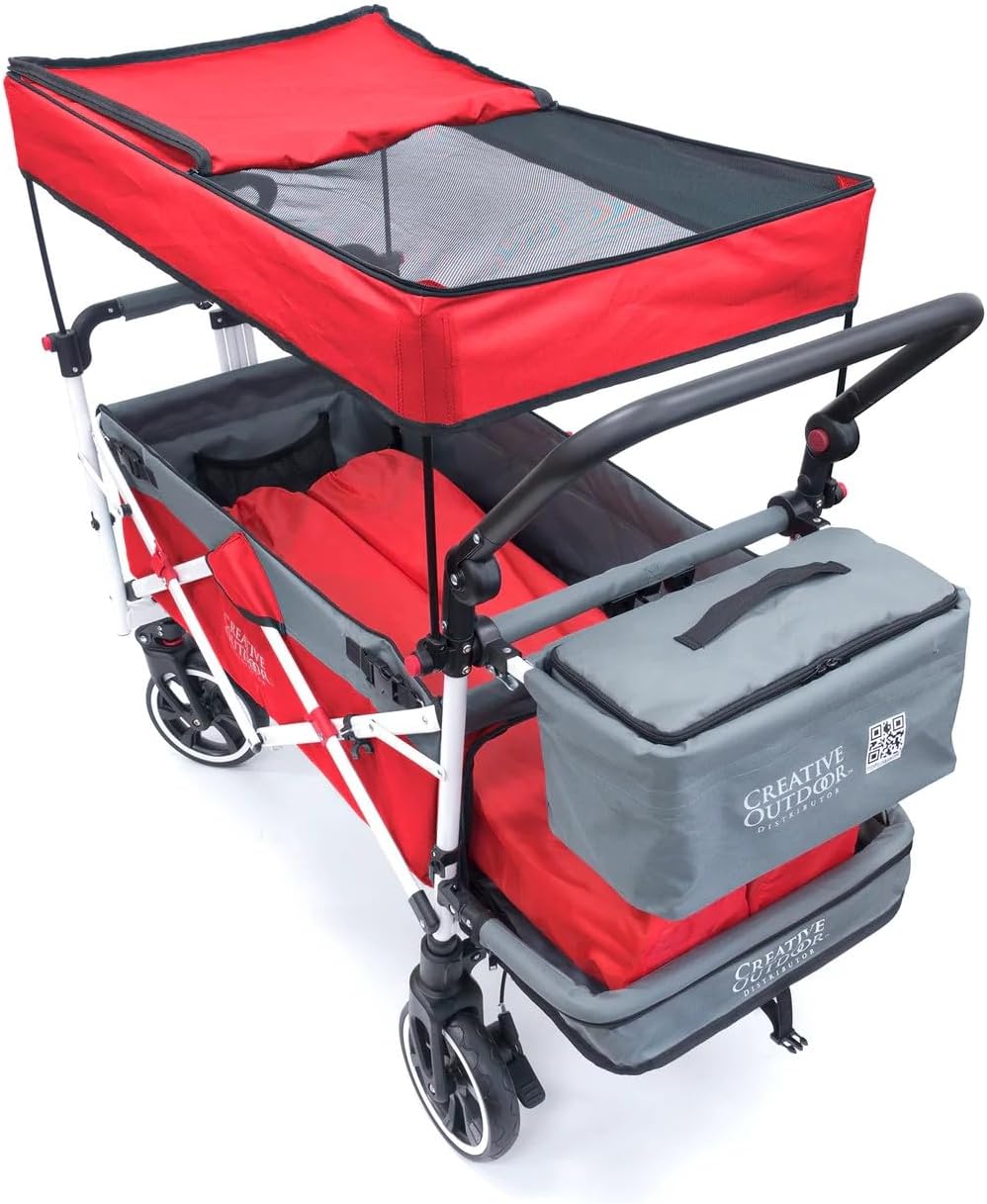 Creative Outdoor Distributor Push Pull Wagon for Kids, Foldable with Sun/Rain Shade (RED)