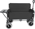 3-in-1 Folding Wagon with Seats and Table, All Terrain Beach Cart with Big Wheels for Sand, 500lbs Heavy Duty Collapsible Wagon for Camping Family Shopping (Black)