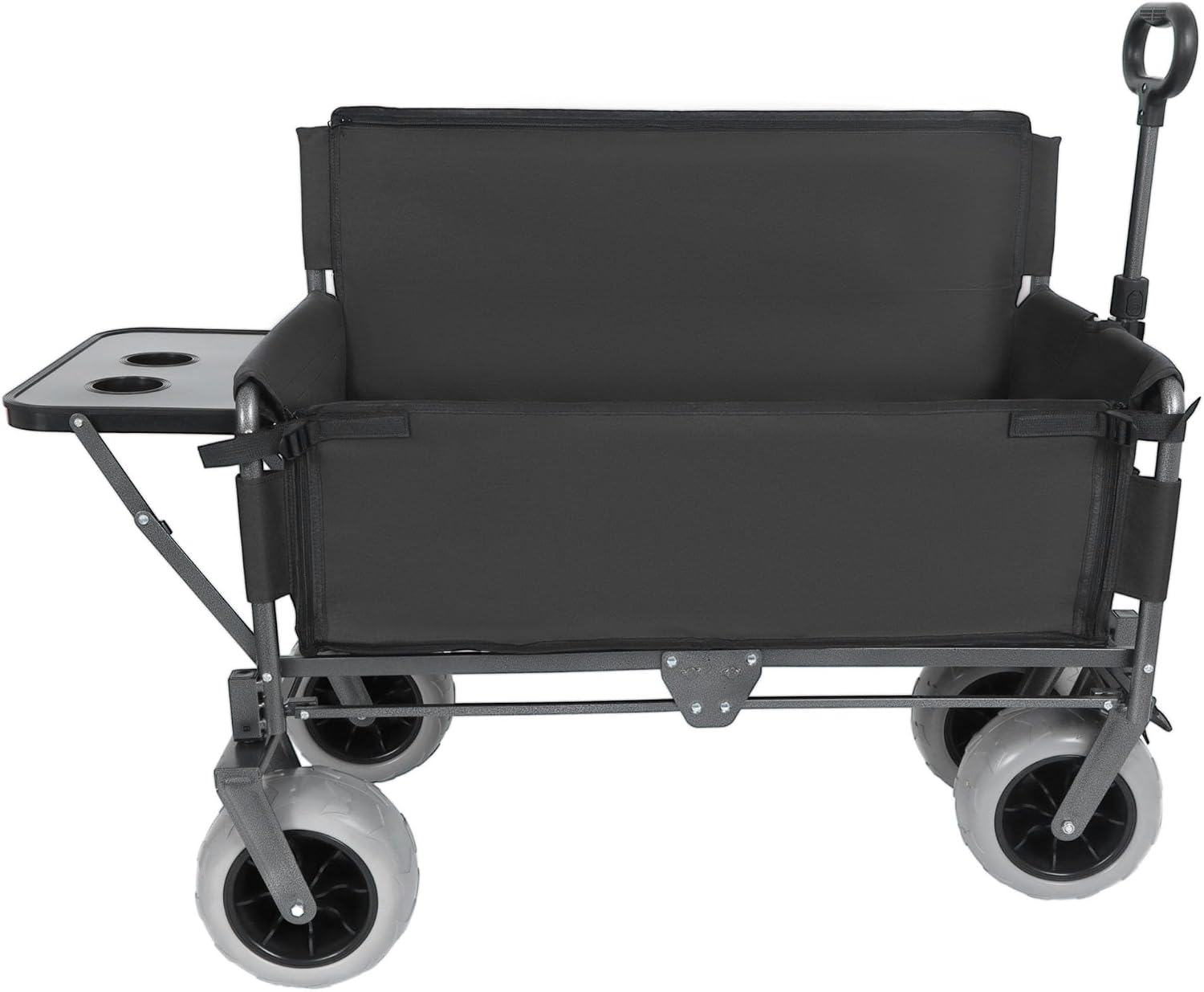 3-in-1 Folding Wagon with Seats and Table, All Terrain Beach Cart with Big Wheels for Sand, 500lbs Heavy Duty Collapsible Wagon for Camping Family Shopping (Black)