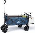 Whitsunday Collapsible Folding Garden Outdoor Park Utility Wagon Picnic Camping Cart with 8' Bearing Fat Wheel and Brake (Standard Size(Plus+) 8' Wheels with Tailgate (Blue)