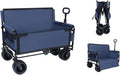 3-in-1 Folding Wagon Cart with Bench Seat & Storage, 500 Lbs Heavy-Duty Utility Lounge Wagon, All-Terrain Wheels for Camping, Beach, Sports, Garden (Blue)