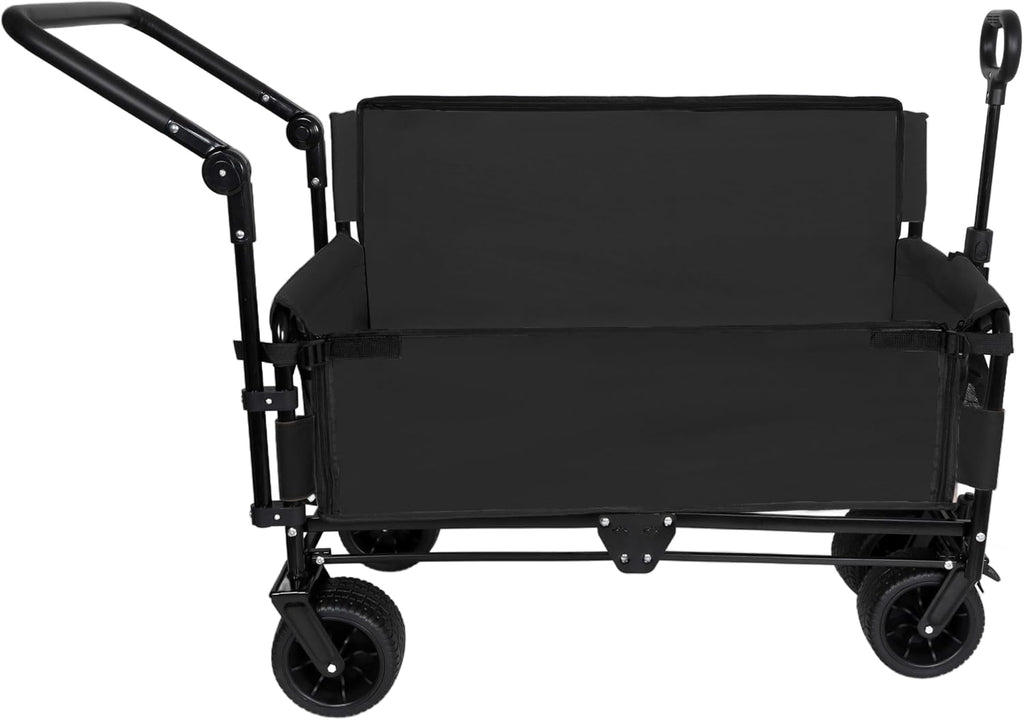 3-in-1 Folding Wagon Cart with Bench Seat & Canopy & Storage, 500lbs Heavy-Duty, 180L Capacity, All-Terrain Wagon for Camping, Beach, Sports, & Garden (Black)