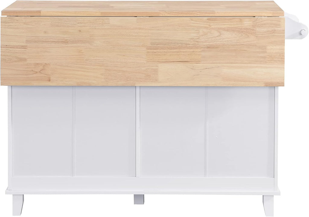 Bellemave Kitchen Island Set with 2 Stools and Drop Leaf 3 Piece Island Table Set Kitchen Bar Table Set with Seating, Storage Cabinet, Drawers and Towel Rack (White+Rustic Brown)