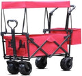 Folding Wagon Cart Beach Wagon Grocery Wagon Collapsible Wagon Cart With Canopy Wagon Wheels Portable Folding Wagon Adjustable Handles Beach Garden Sports Garden Wagon Utility Wagon Grocery Cart ( Col