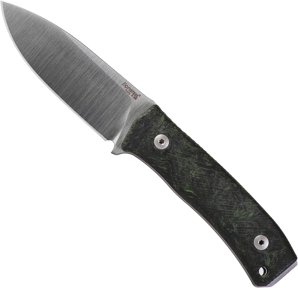 LionSTEEL M4 Fixed Blade FatCarbon Glow in the Dark Carbon Fiber Handle Scales, Full Extended Tang Construction, M390 Steel Blade, Triple Stitched Leather Sheath, KAVISO Exclusive