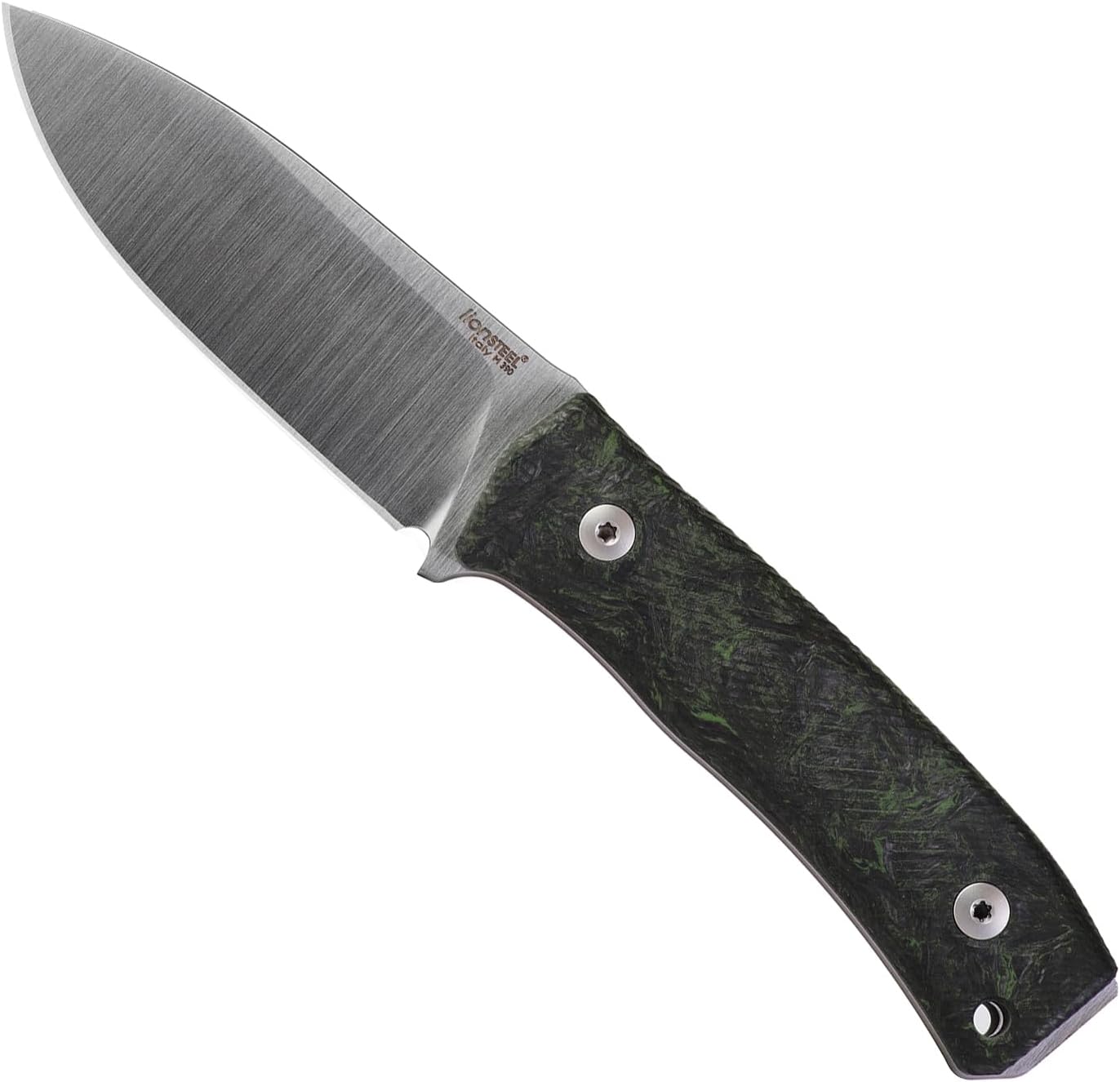 LionSTEEL M4 Fixed Blade FatCarbon Glow in the Dark Carbon Fiber Handle Scales, Full Extended Tang Construction, M390 Steel Blade, Triple Stitched Leather Sheath, KAVISO Exclusive