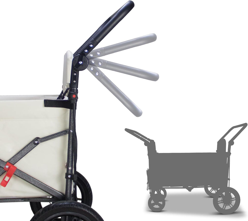 TMZ Collapsible Wagon with 2 Foldable Seats, Folding Wagon with Canopy, Multi Functional Cart with Adjustable Handle Bar, Front Expandable for Transport Camping (Beige)