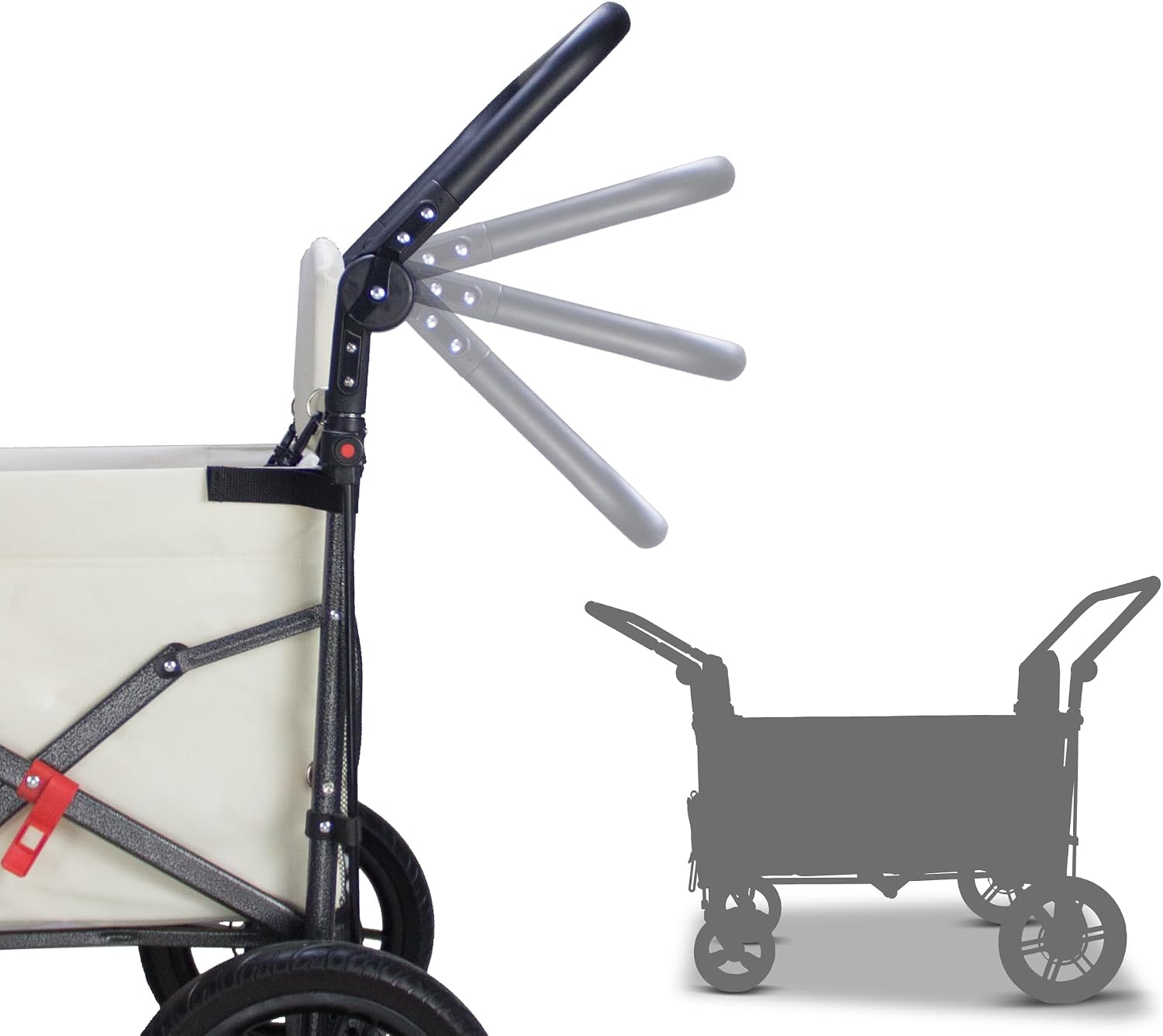TMZ Collapsible Wagon with 2 Foldable Seats, Folding Wagon with Canopy, Multi Functional Cart with Adjustable Handle Bar, Front Expandable for Transport Camping (Beige)