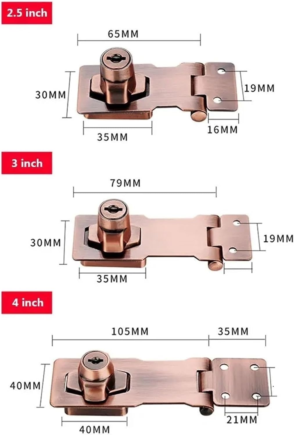 keyed hasp lock, Keyed Hasp Locks Pack of 2 Zinc Alloy Multicolor .5-4 Inch(4 Inchbronze)
