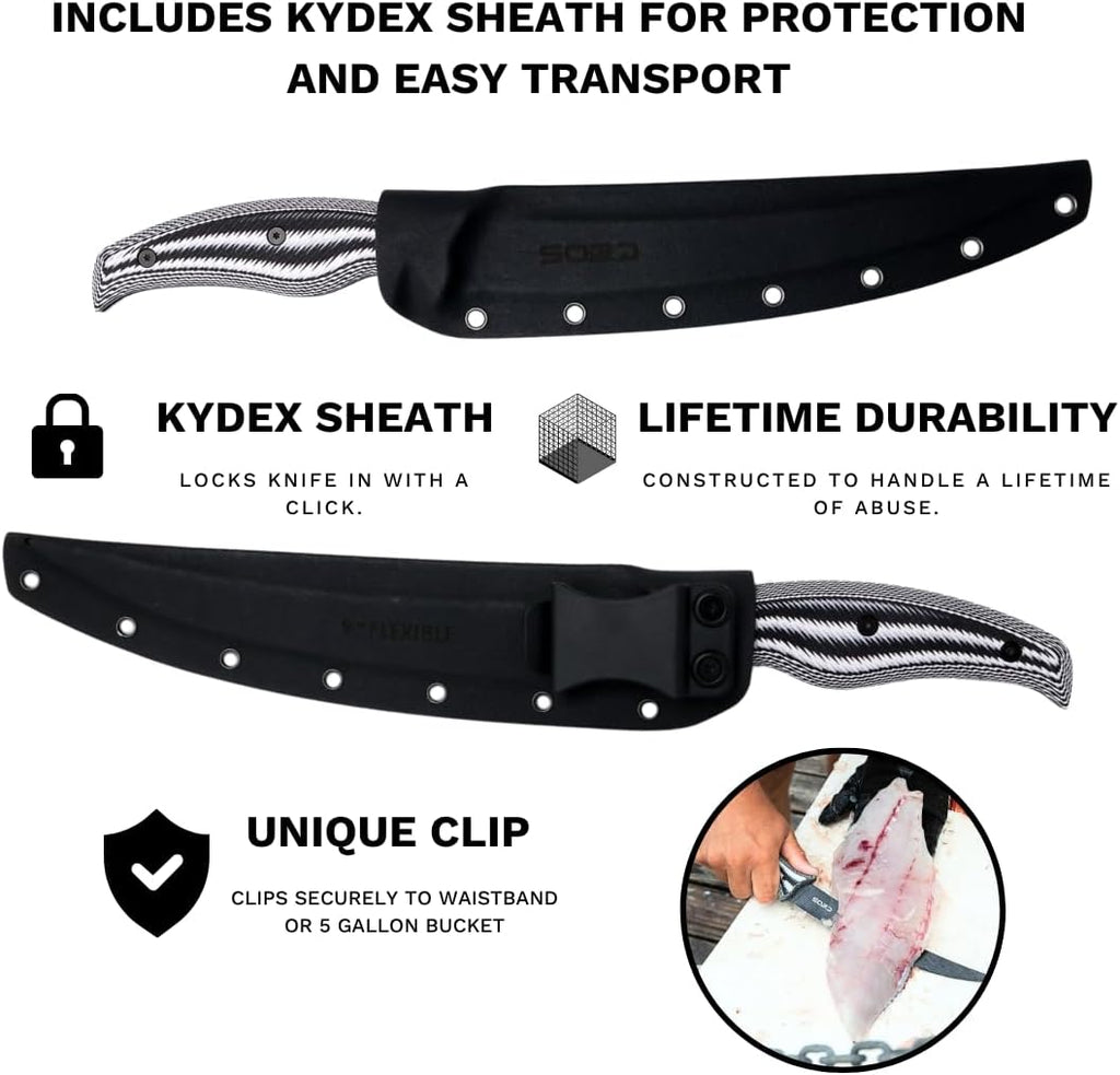 SORD Fillet Knife - 5-9' Filet Knives For Fish - Razor Sharp Boning Knife - Saltwater and Freshwater Fishing - Includes Kydex Sheath - Full Tang Blades | G10 Non Slip Grip | Corrosion Resistant