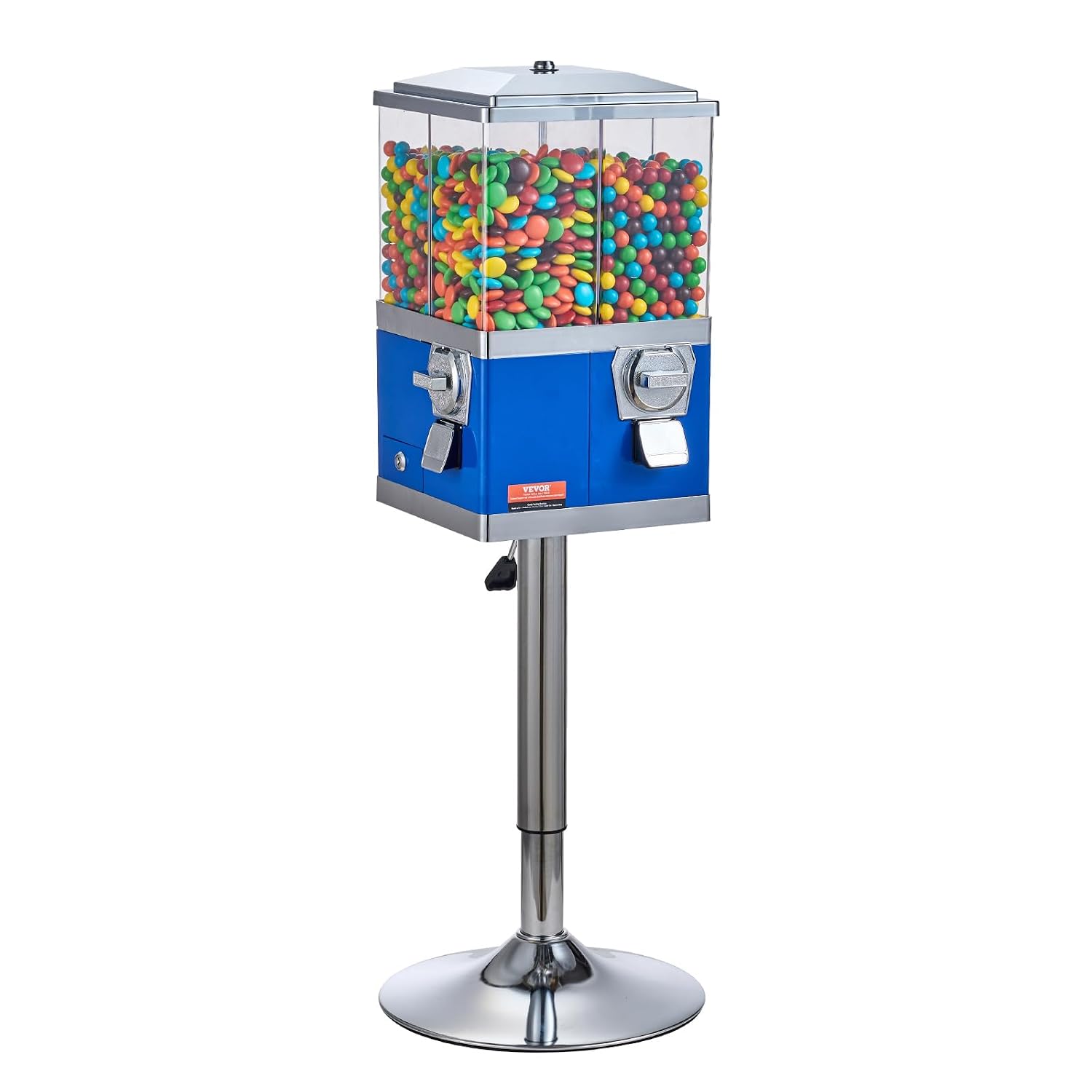 VEVOR Commercial Vending Machine, Four Compartment Rotatable Gumball and Candy Dispenser, Adjustable Height Coin Operated Candy Bank with Iron Stand, for Business Toy Capsules Bouncy Balls Nut, Blue