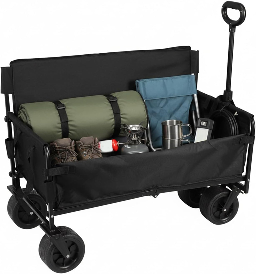 Large Capacity Collapsible Wagon Cart with Big Wheels Heavy Duty Collapsible Utility Wagon for Sports Shopping