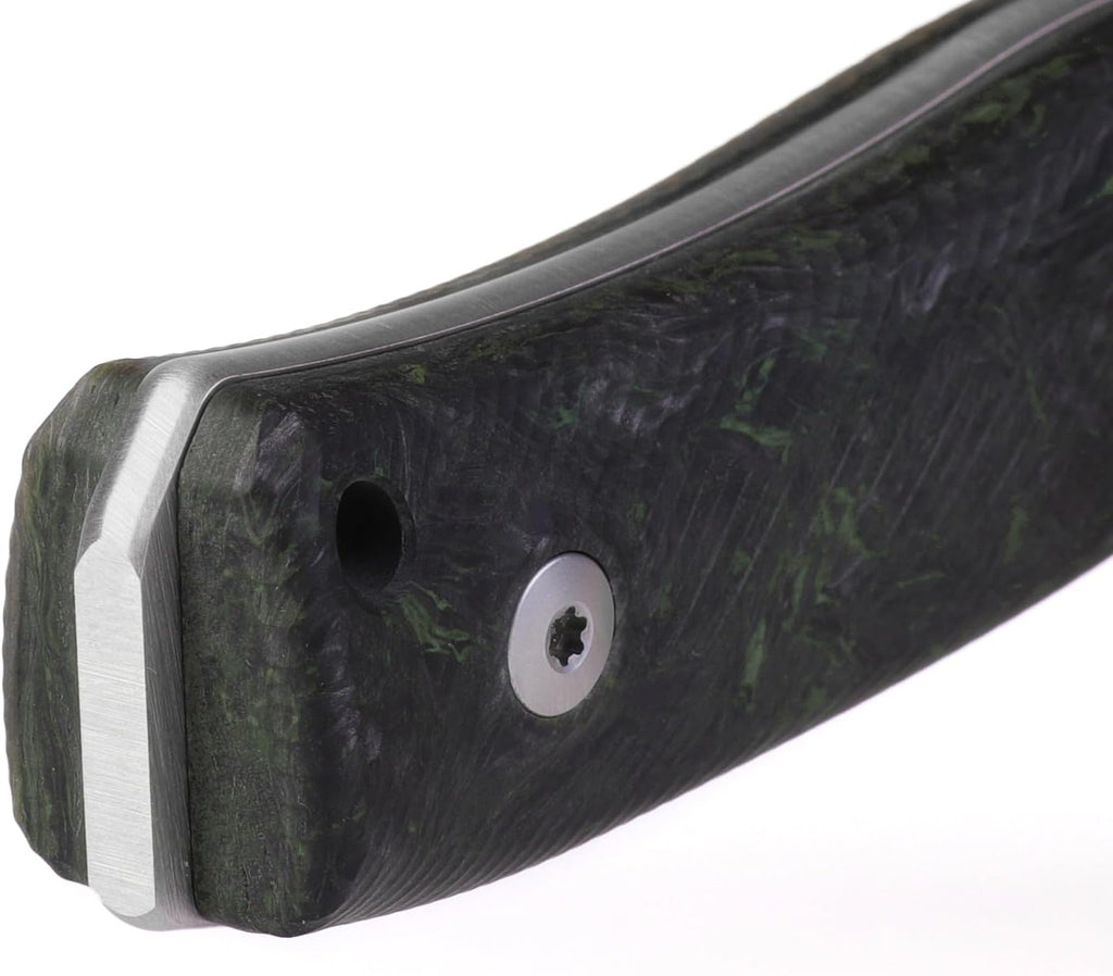 LionSTEEL M4 Fixed Blade FatCarbon Glow in the Dark Carbon Fiber Handle Scales, Full Extended Tang Construction, M390 Steel Blade, Triple Stitched Leather Sheath, KAVISO Exclusive
