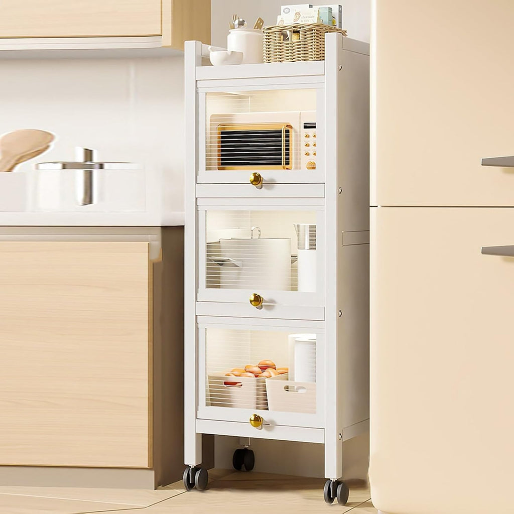 Microwave Storage Stand, Kitchen Pantry Storage Cabinet Coffee Bar Cabinet with Drawer, Kitchen Storage Cabinet, Kitchen Baker's Rack with Flip Door Cabinet, 4 Layers, 60cm/23.6in