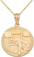 Certified 14k Gold Fitness Gym Barbell Bench Press Medal Pendant Necklace