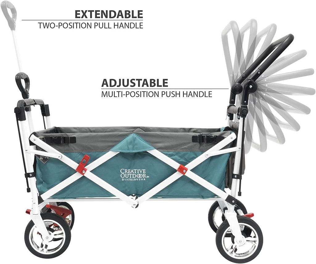 Creative Outdoor Distributor Push and Pull Double Stroller with Removable Canopy and Seat Belt Harnesses Collapsible Folding Garden Cart, Adjstable Handle, Beach Wagon