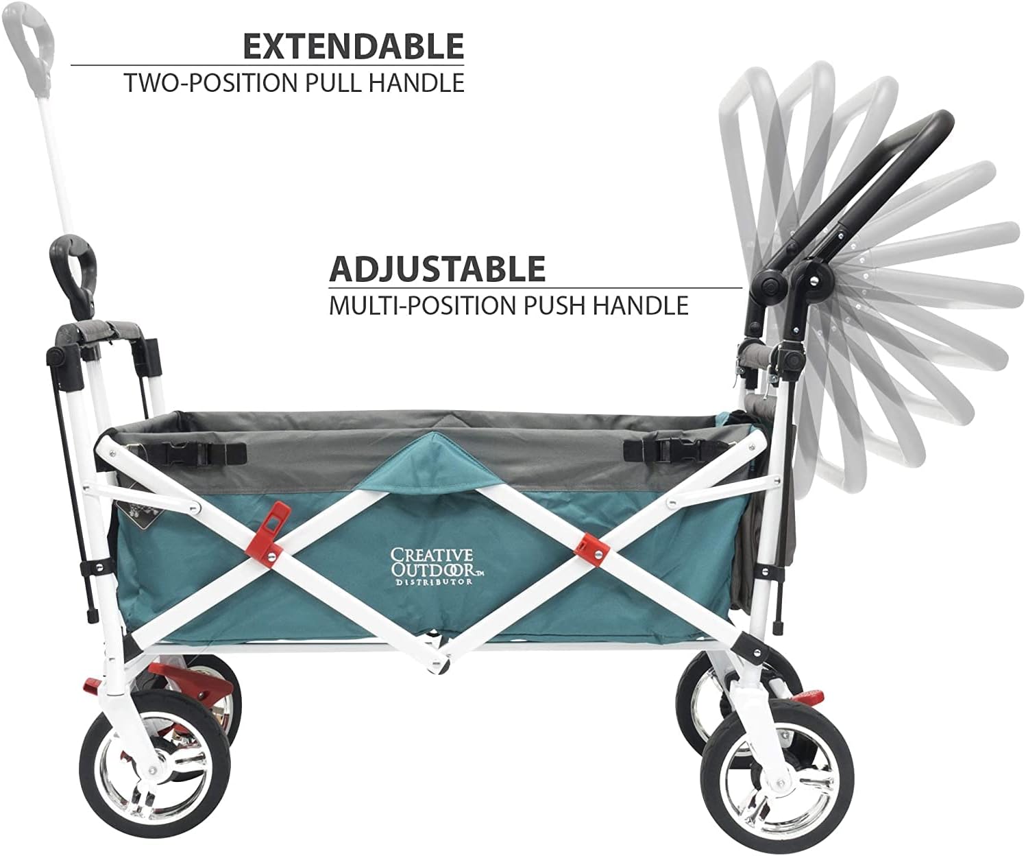 Creative Outdoor Distributor Push and Pull Double Stroller with Removable Canopy and Seat Belt Harnesses Collapsible Folding Garden Cart, Adjstable Handle, Beach Wagon