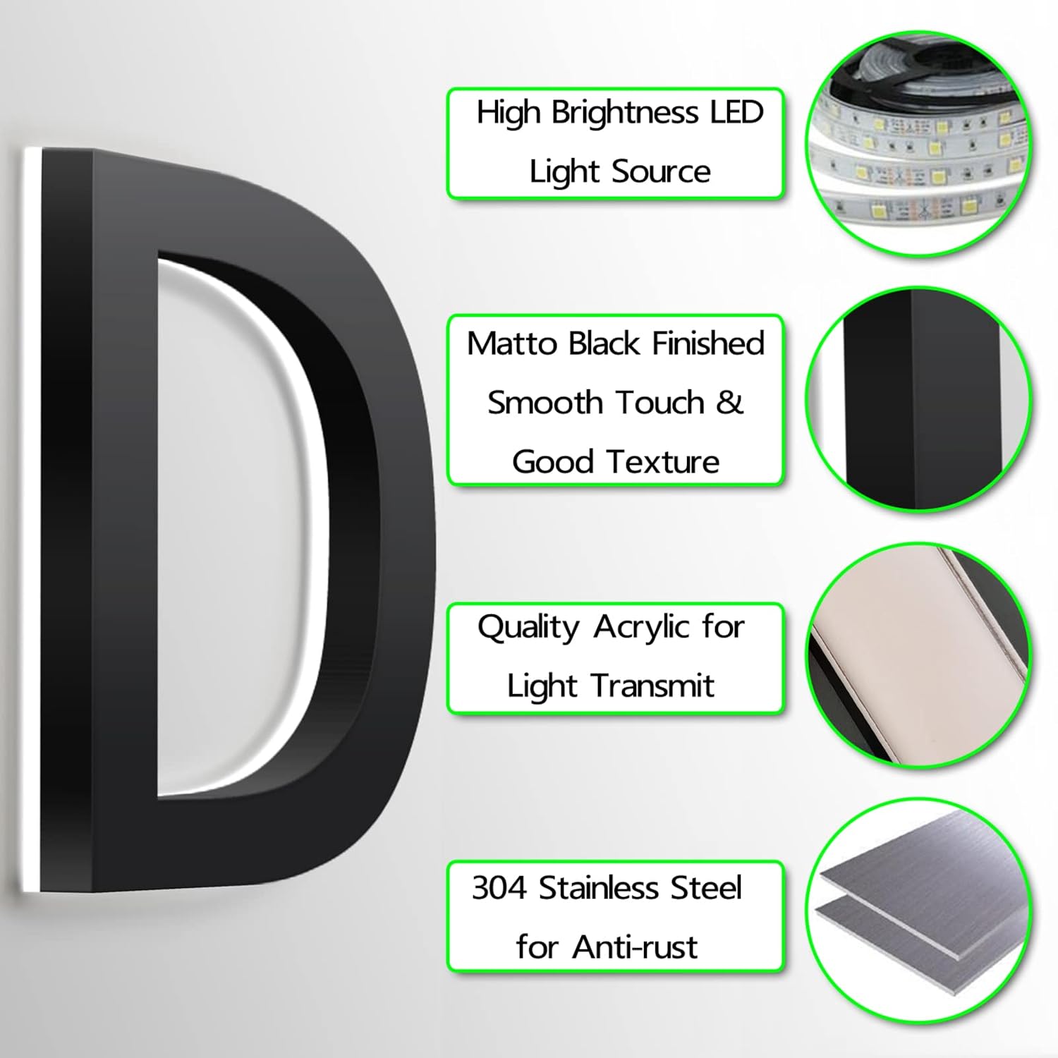 LED House Number, Backlit Lighted LED Home Address Numbers, Stainless Steel Black Illuminated House Number For Outside, Yard, Street, White Light,20 Inch,7