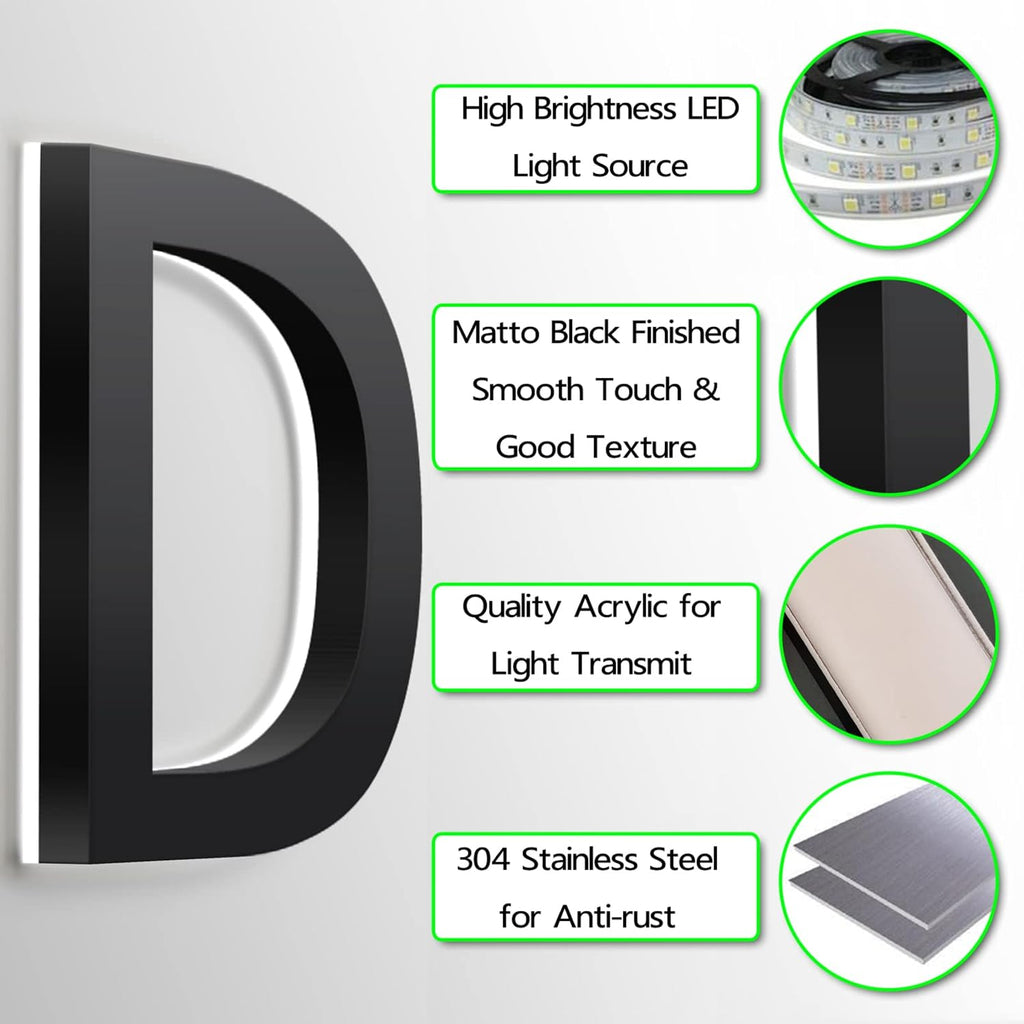 LED House Number, Backlit Lighted LED Home Address Numbers, Stainless Steel Black Illuminated House Number For Outside, Yard, Street, White Light,20 Inch,0