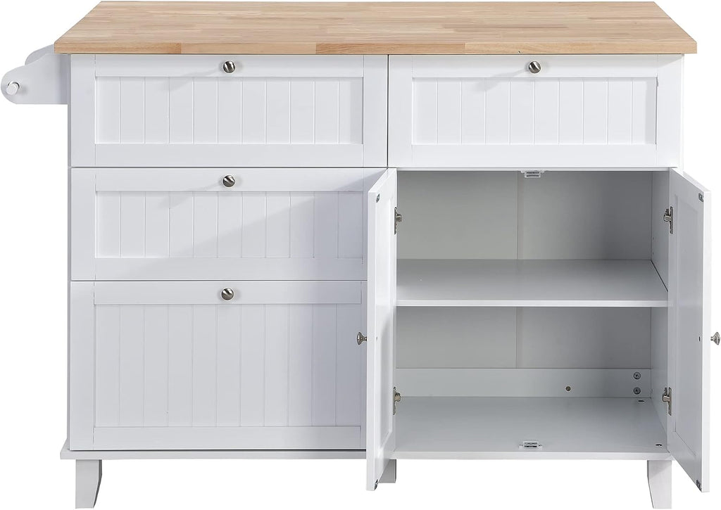 Bellemave Kitchen Island Set with 2 Stools and Drop Leaf 3 Piece Island Table Set Kitchen Bar Table Set with Seating, Storage Cabinet, Drawers and Towel Rack (White+Rustic Brown)