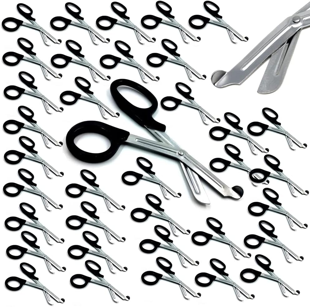 Set of 250 Trauma Shears Medical Supplies 7.25' for Paramedics Made of Stainless Steel Nurse Bandage Scissors Comes with Deep Serrations for Cutting Gauze, Tape, Clothing, Bandages, Straps - BLACK