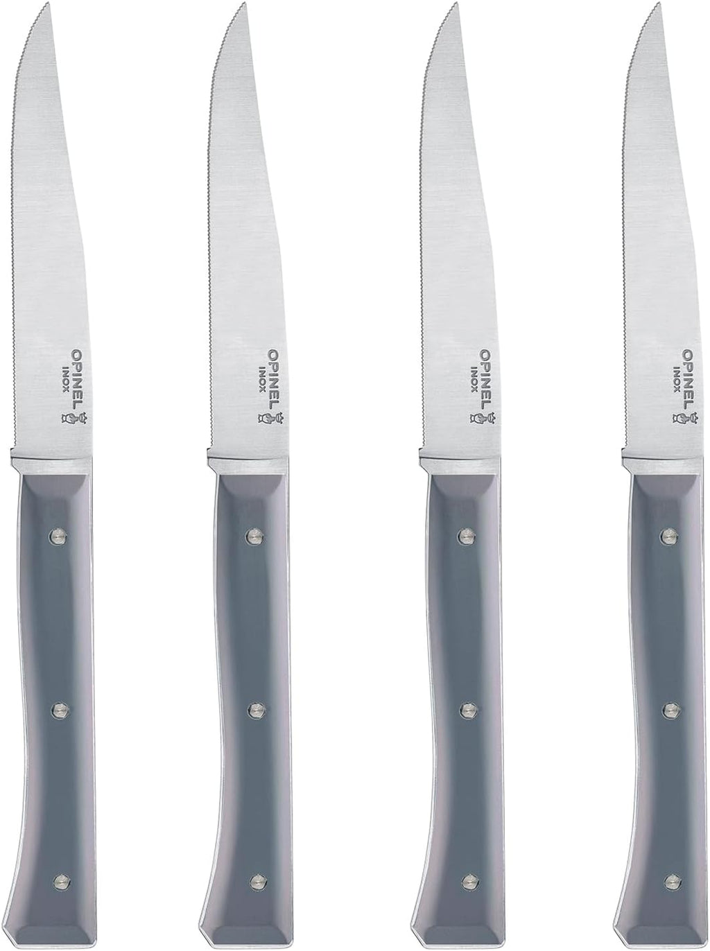 OPINEL Facette Steak Knife Set – Full Tang Table Knife Setting for 4, Comfortable Riveted Handle in Premium Woods and Vitter Eco, Made in France (Slate VittEr)